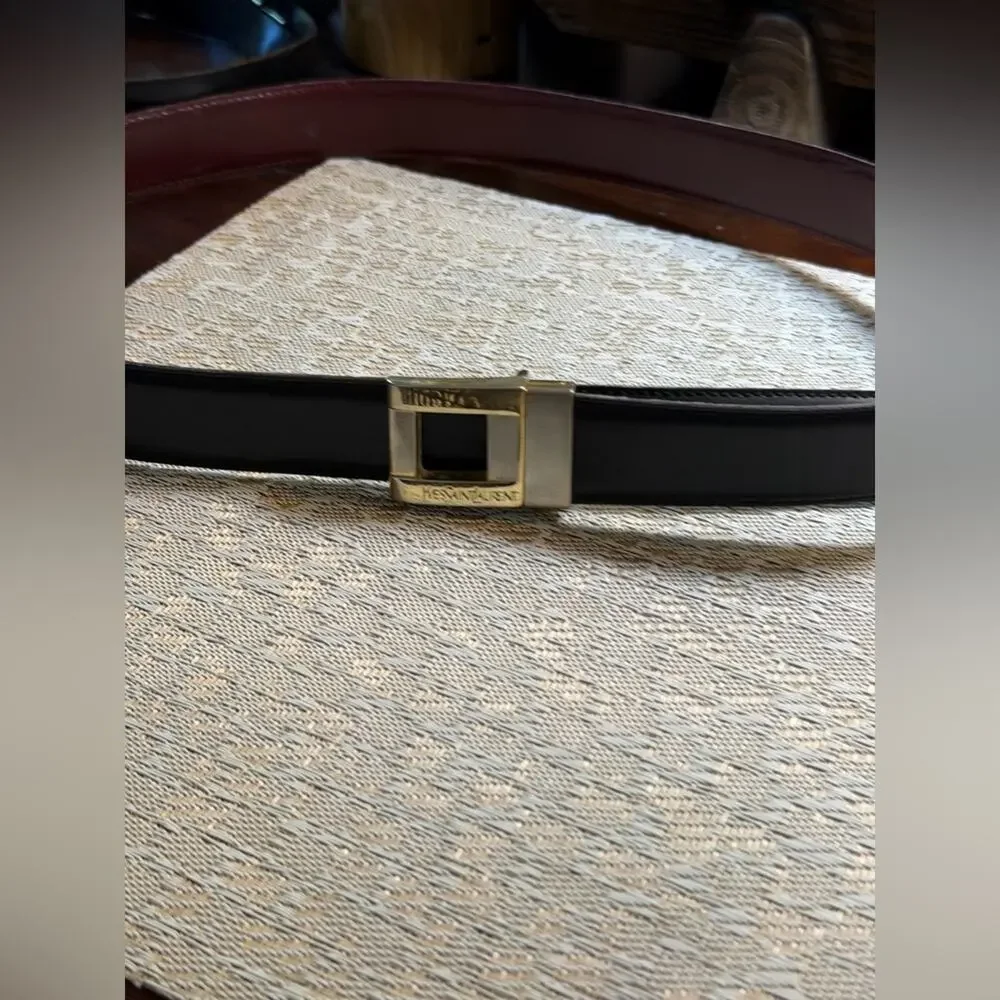Yves Saint Laurent Black & Brown reversible Leather with brass buckle sz 36